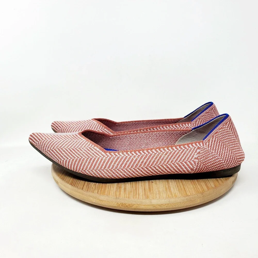 Rothys The Point Ballet Flats Womens 8.5 Amber Herringbone Metallic Pointed Shoe